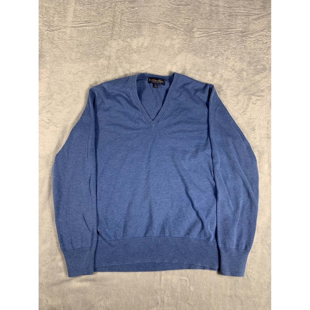 Brooks Brothers Supima Cotton V-Neck Sweater Mens Size S Blue Solid